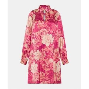 Momoni Miyagi Shirt Dress Sz 38 Pink Stretch Silk Floral NWT $618 Collared